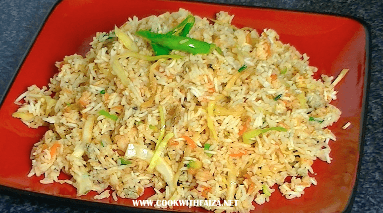 Special Chinese Fried Rice made with chicken, prawns, and eggs