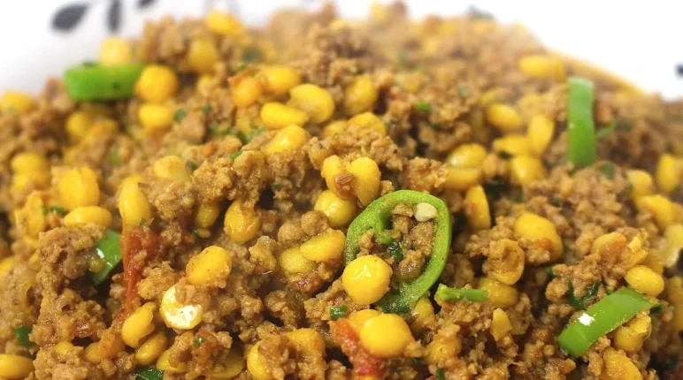 Chana Dal and Keema served in a traditional bowl – Pakistani-style minced meat with lentils