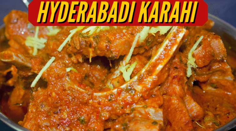 Hyderabadi Karahi Gosht served in a traditional karahi with fresh herbs and spices