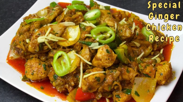 Special Ginger Chicken served with naan – spicy Pakistani chicken curry with ginger and green chilies